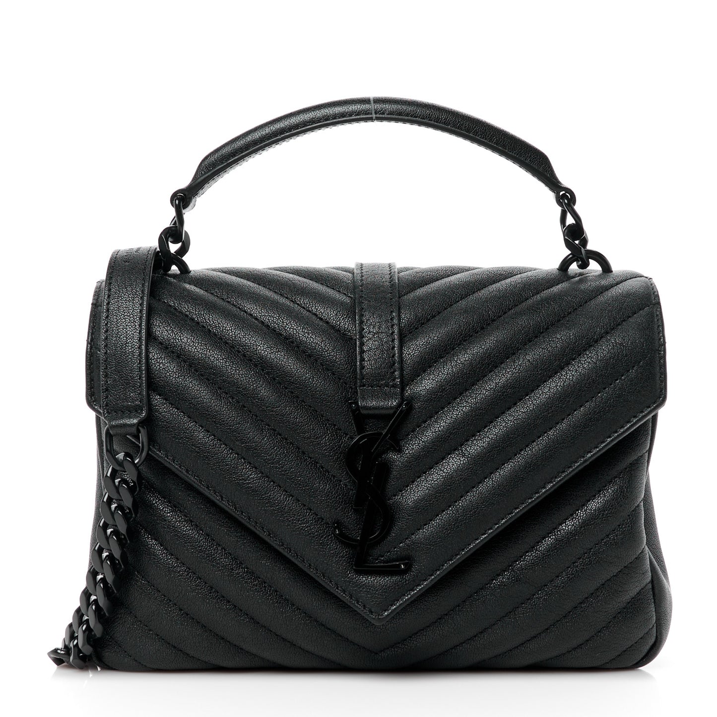 Sheepskin Matelasse Chevron Monogram Monochrome Medium College Bag Black