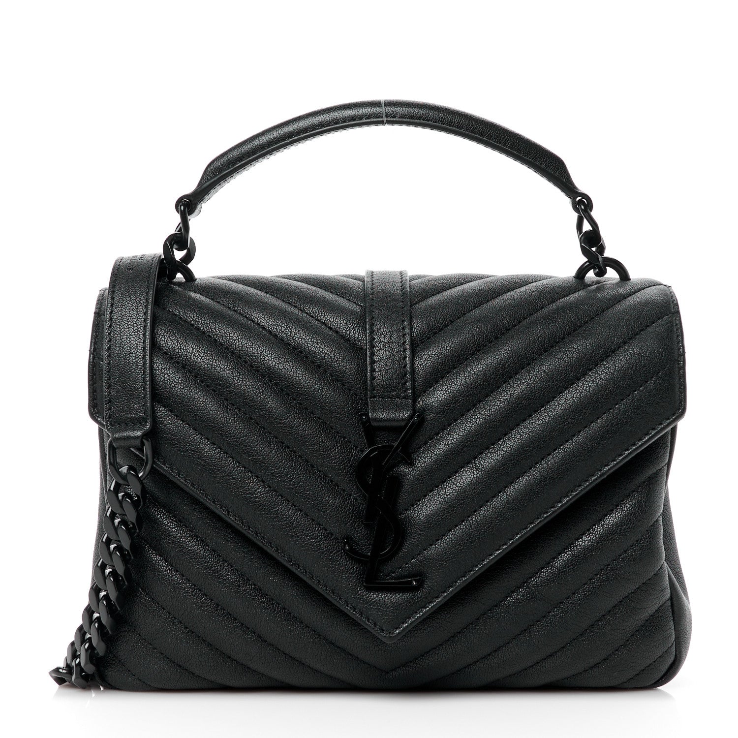 Saint Laurent Sheepskin Matelasse Chevron Monogram Monochrome Medium College Bag Black 1 of 11