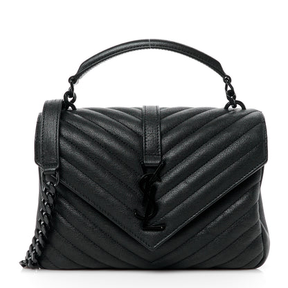 Saint Laurent Sheepskin Matelasse Chevron Monogram Monochrome Medium College Bag Black 1 of 11