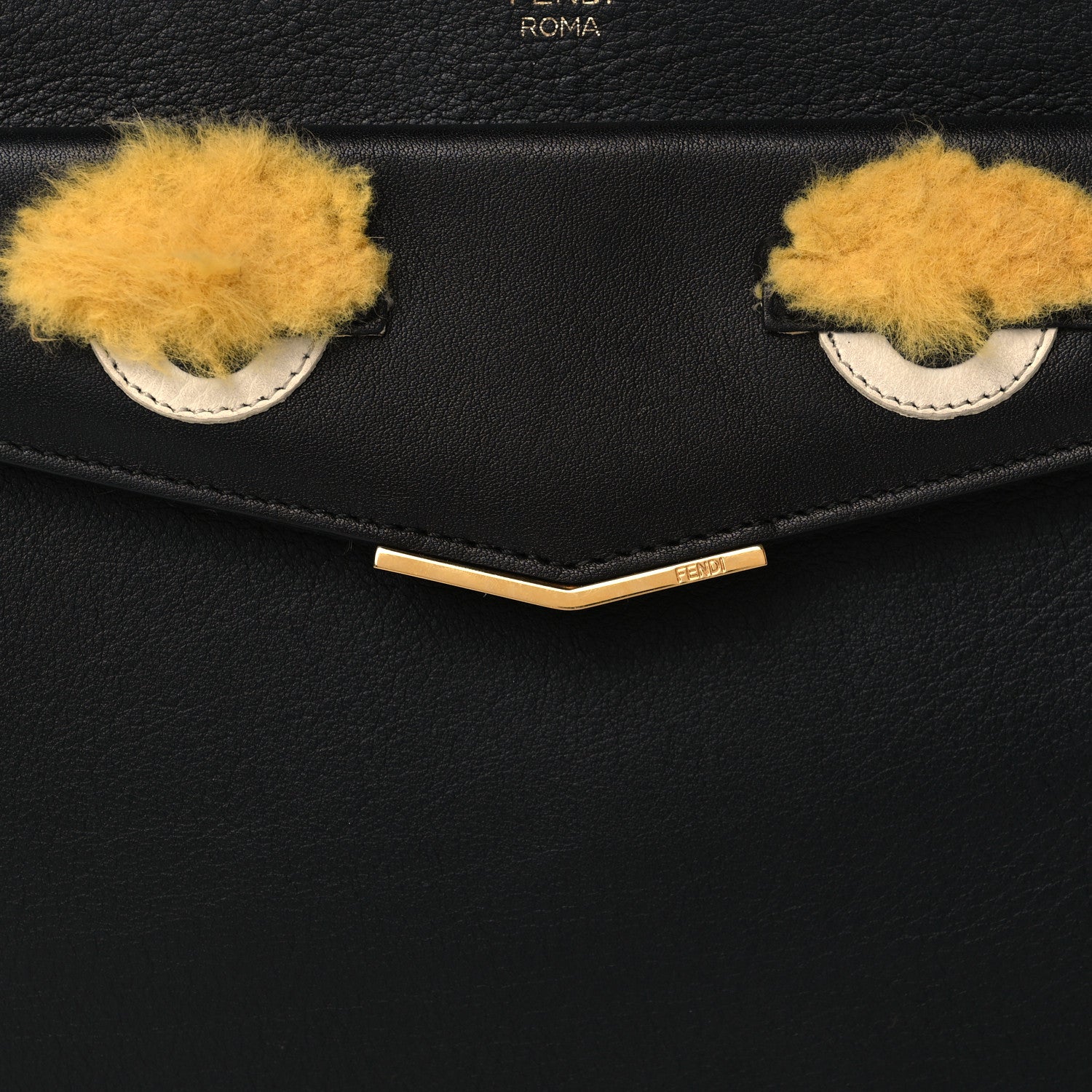 Fendi Vitello Dolce Fox Fur Monster Eyes Mini 2Jours Pouch Black Yellow 8 of 10