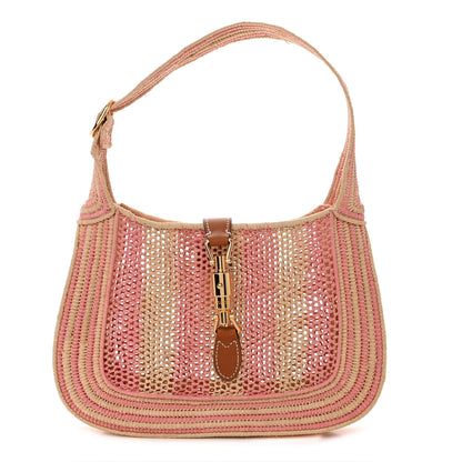 Gucci Raffia Woven Striped Small Jackie 1961 Hobo Pink White 1 of 9