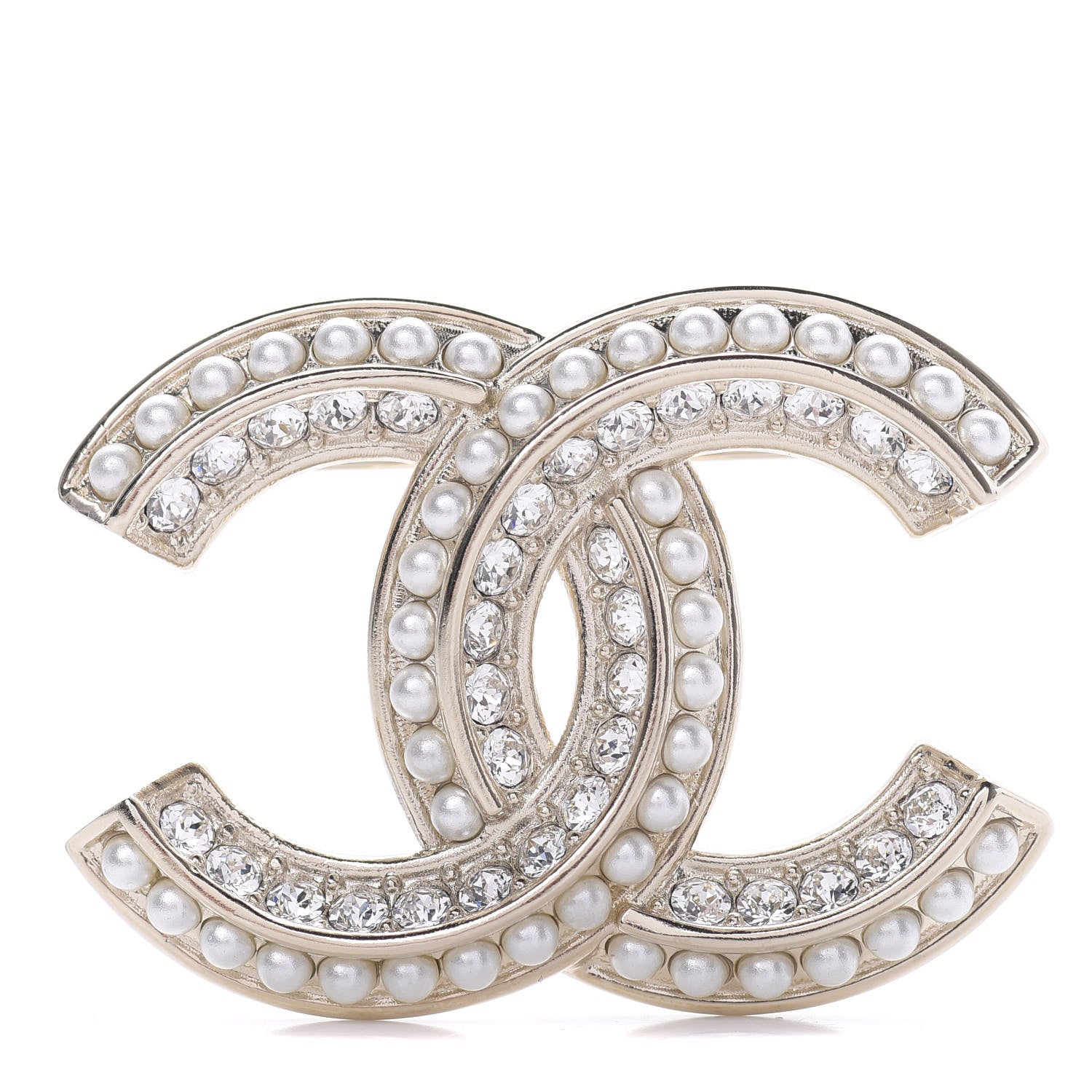 Chanel Crystal Pearl Chain Mania CC Brooch Gold 1 of 5