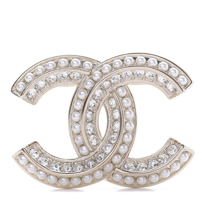 Chanel Crystal Pearl Chain Mania CC Brooch Gold 1 of 5