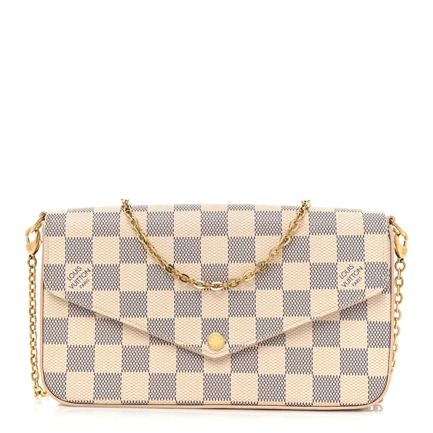 Damier Azur Pochette Felicie Chain Wallet Rose Ballerine