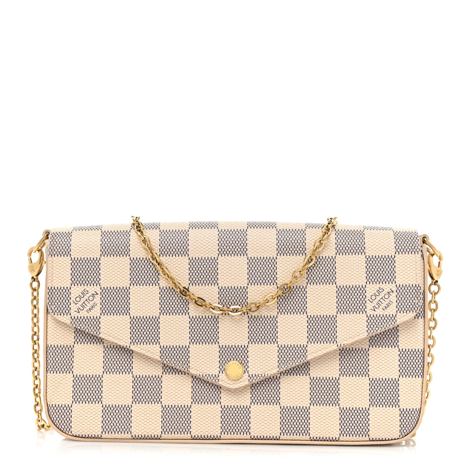 Louis Vuitton Damier Azur Pochette Felicie Chain Wallet Rose Ballerine 1 of 11