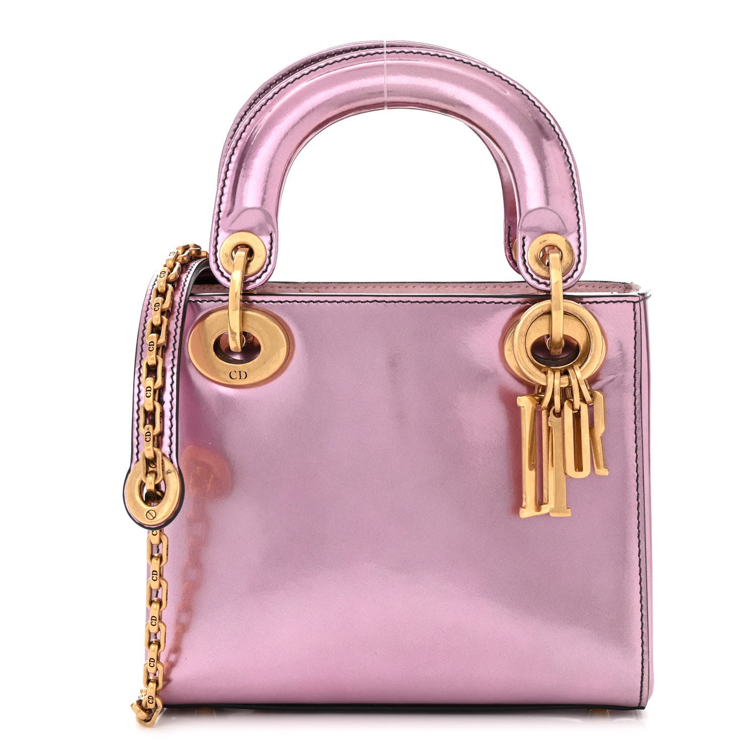 Christian Dior Metallic Glazed Calfskin Mini Lady Dior Pink 1 of 11