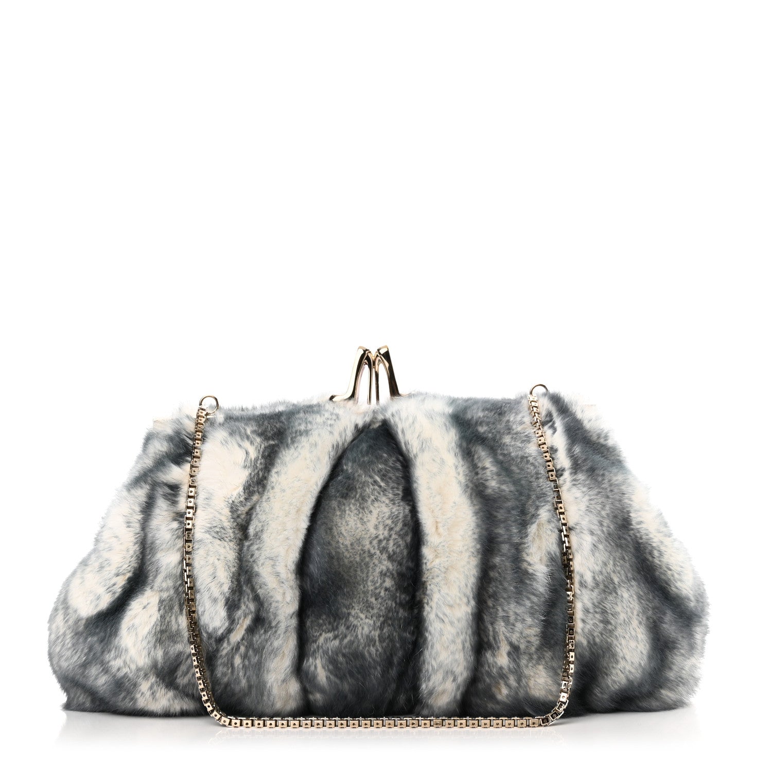 Christian Louboutin Rabbit Fur Miss Loubi Clutch Denim Blue Ecru 1 of 9