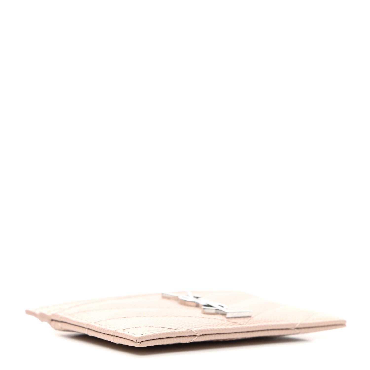 Saint Laurent Grain De Poudre Matelasse Chevron Monogram Credit Card Case Marble Pink 4 of 7