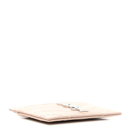 Saint Laurent Grain De Poudre Matelasse Chevron Monogram Credit Card Case Marble Pink 4 of 7
