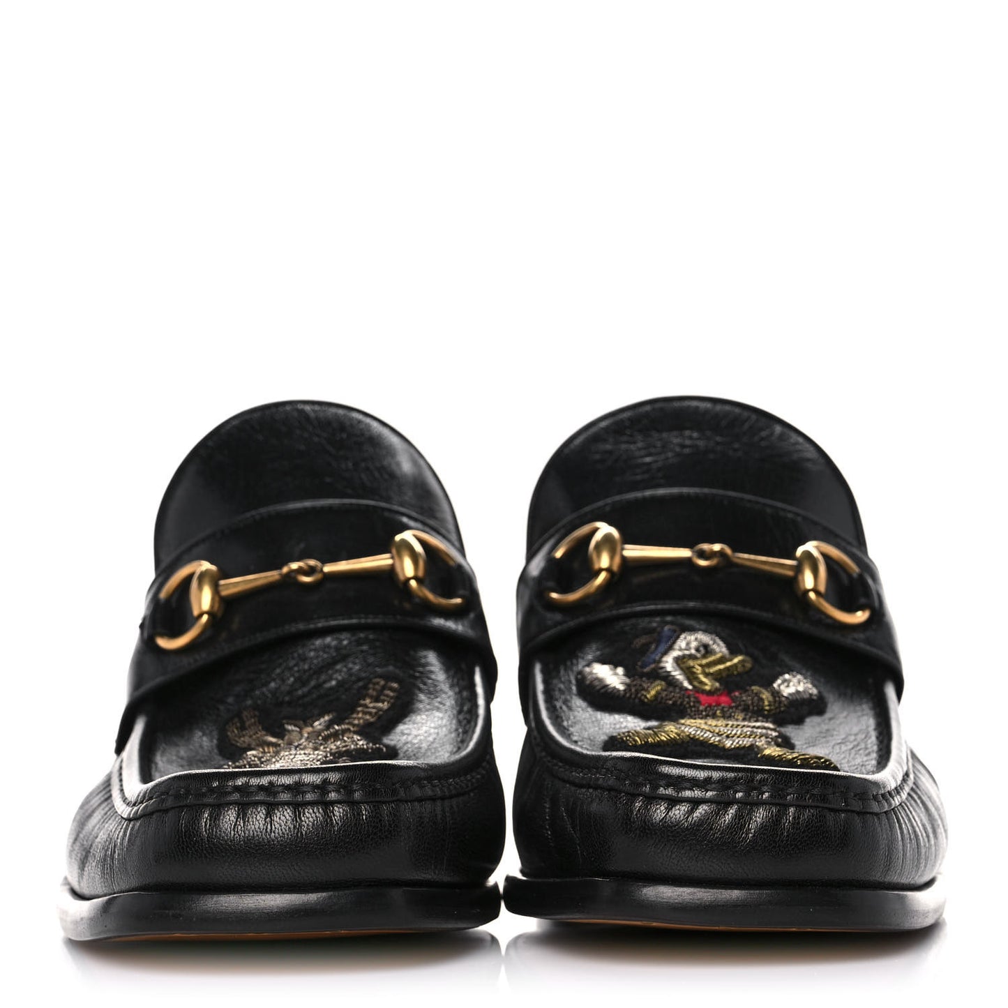 X DISNEY Goatskin Donald Duck Embroidered Mens Horsebit Loafers 10 Black