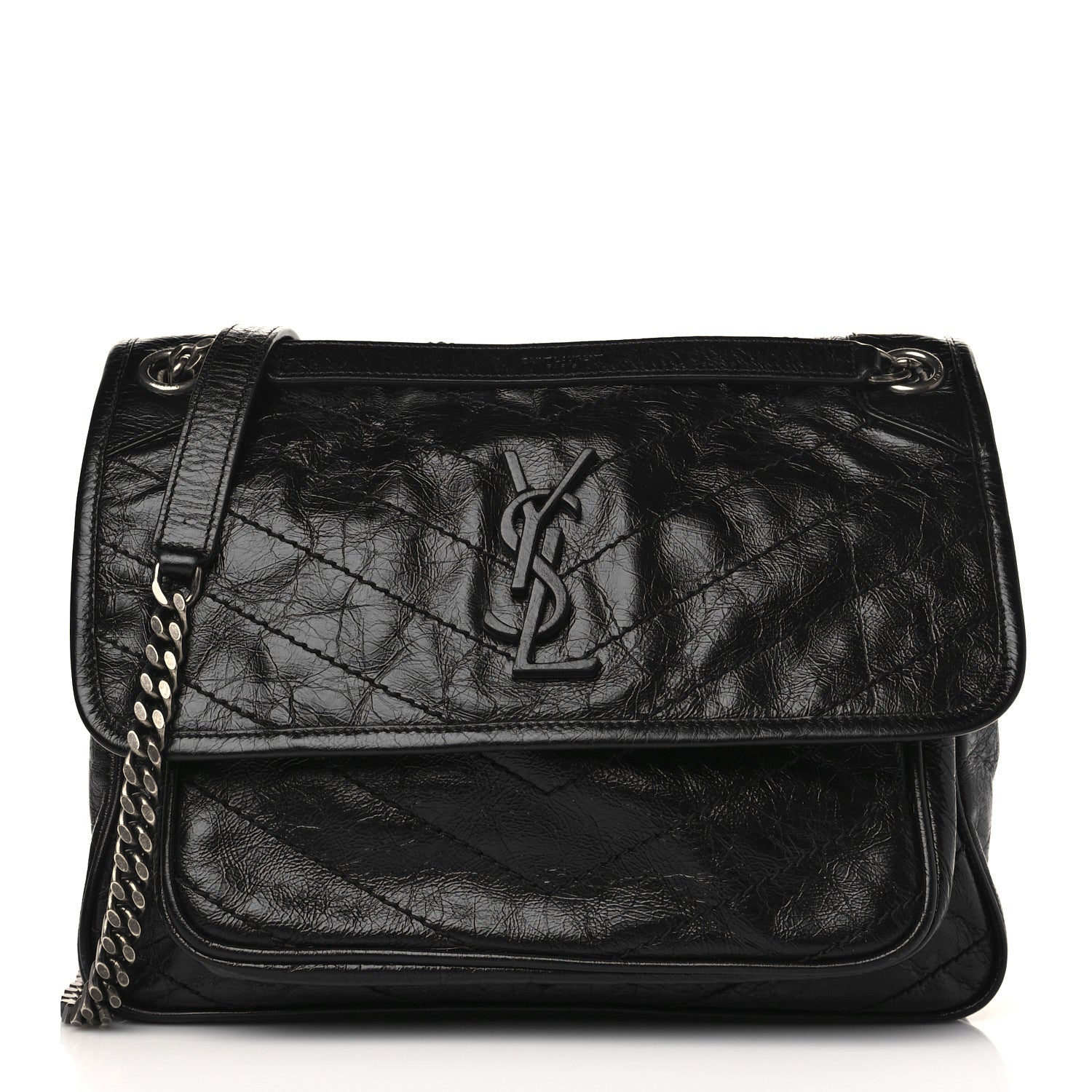 Saint Laurent Crinkled Calfskin Matelasse Monogram Medium Niki Chain Satchel Black 1 of 9