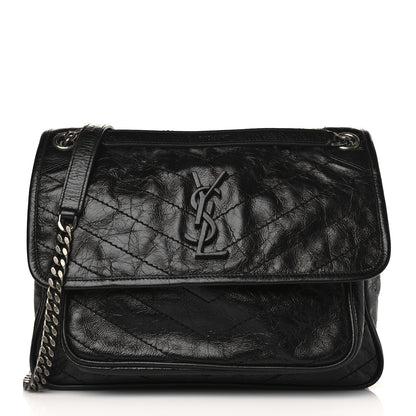 Saint Laurent Crinkled Calfskin Matelasse Monogram Medium Niki Chain Satchel Black 1 of 9