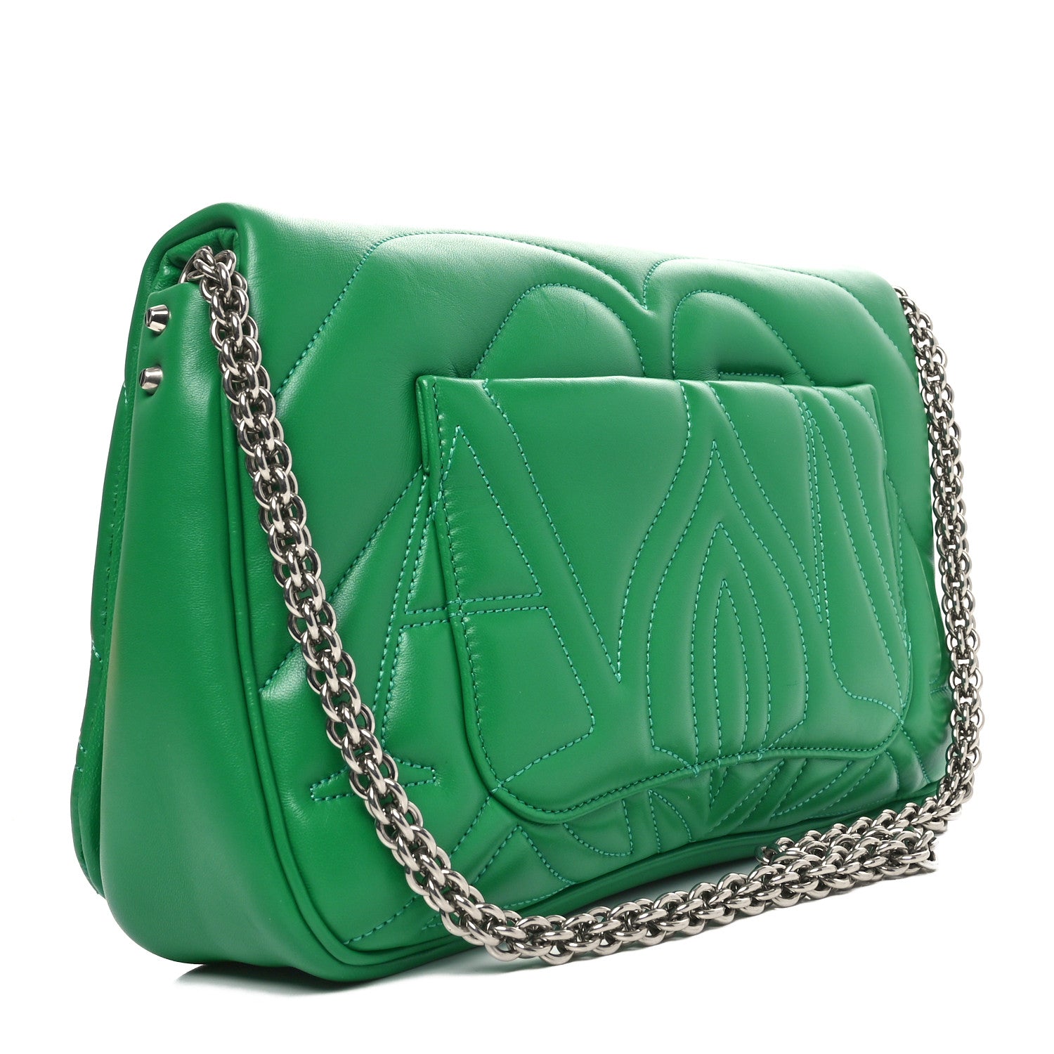 Alexander McQueen Lambskin Quilted Medium The Seal Chain Shoulder Bag Green 3 of 9