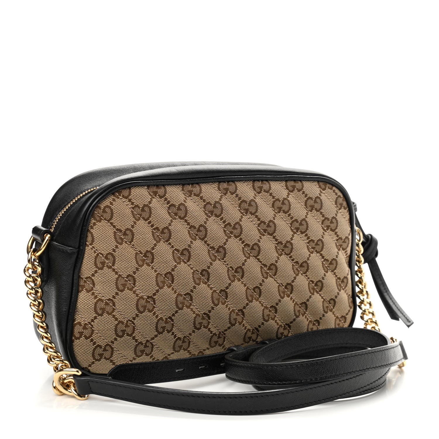 Gucci Monogram Matelasse Diagonal Small GG Marmont Chain Shoulder Bag Beige Black 3 of 11