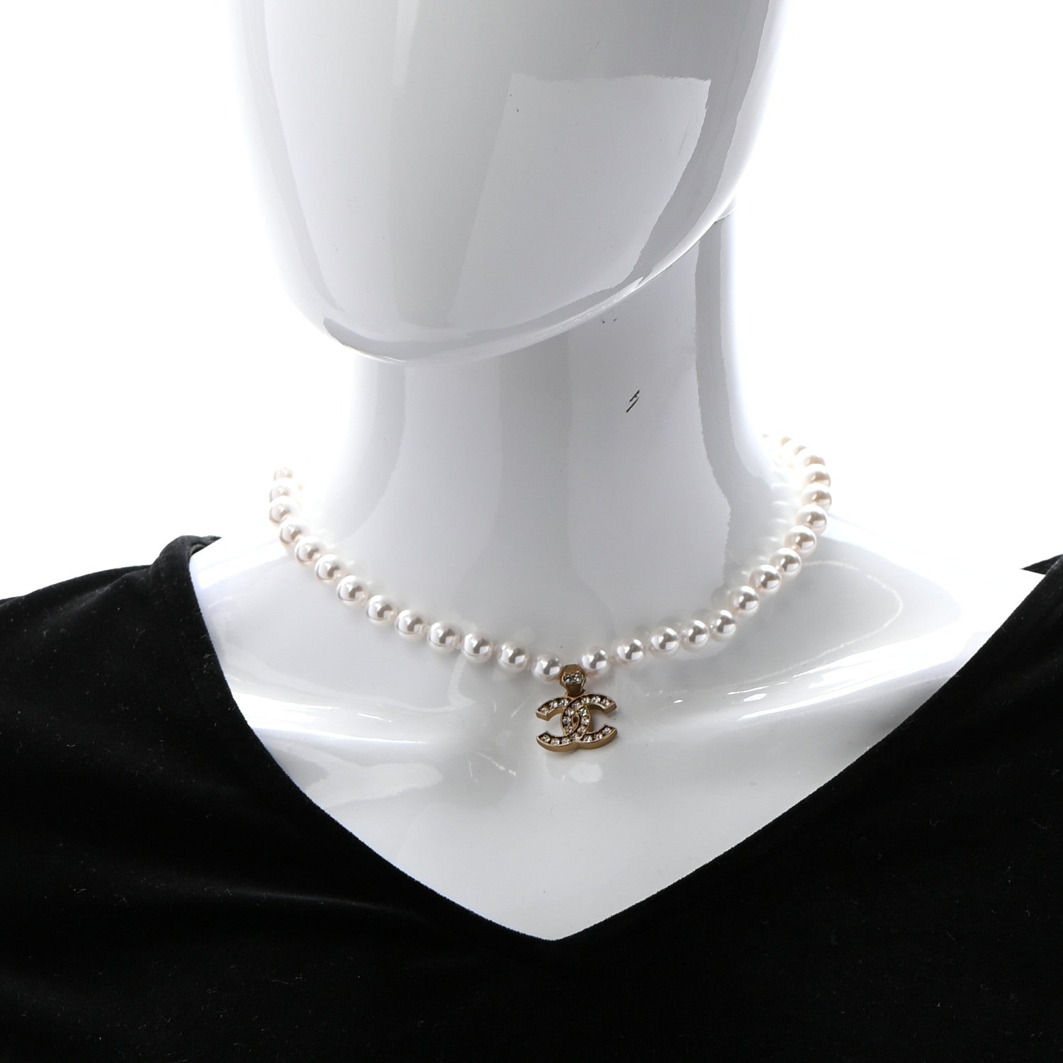 Chanel Pearl Crystal CC Short Necklace Gold 2 of 6