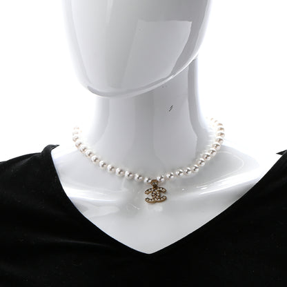 Chanel Pearl Crystal CC Short Necklace Gold 2 of 6