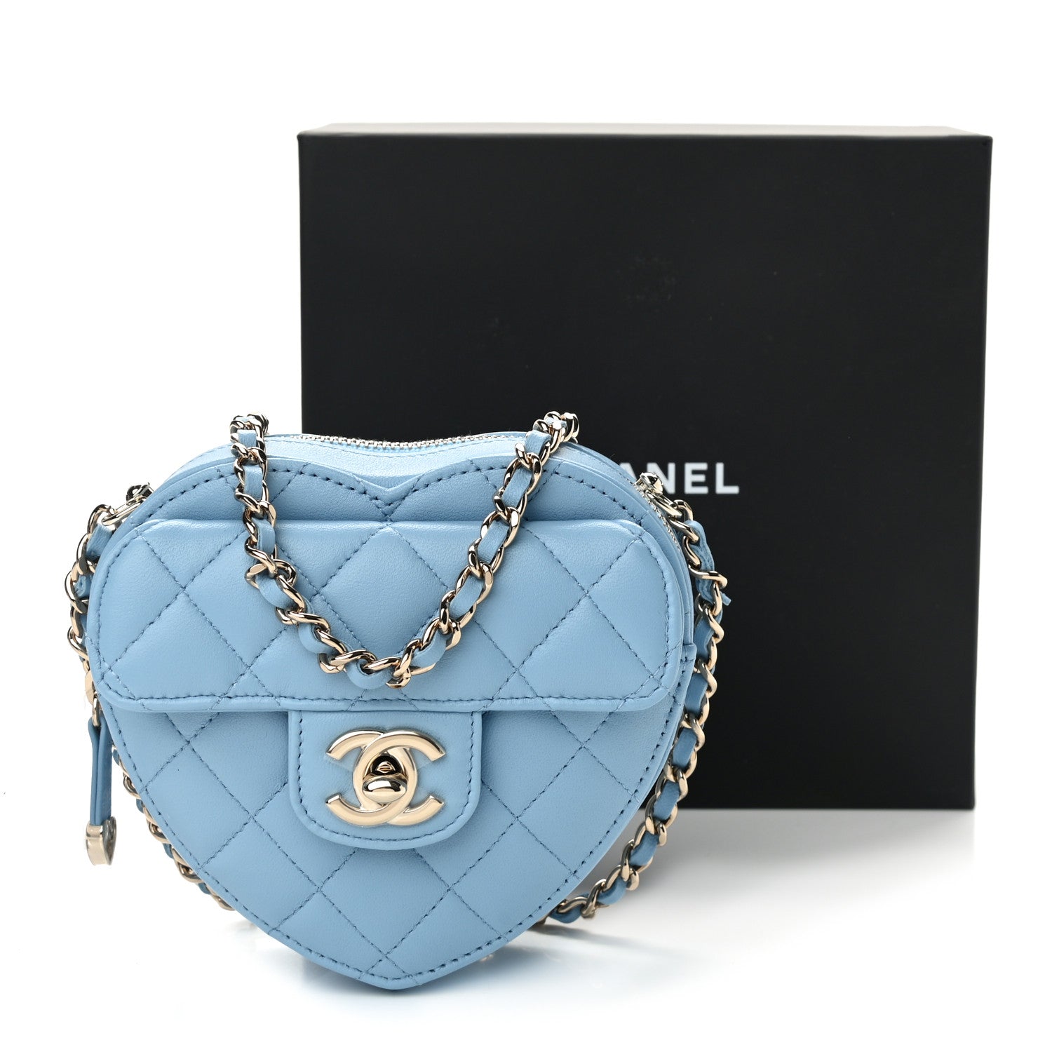 Chanel Lambskin Quilted CC In Love Heart Clutch With Chain Light Blue 11 of 11