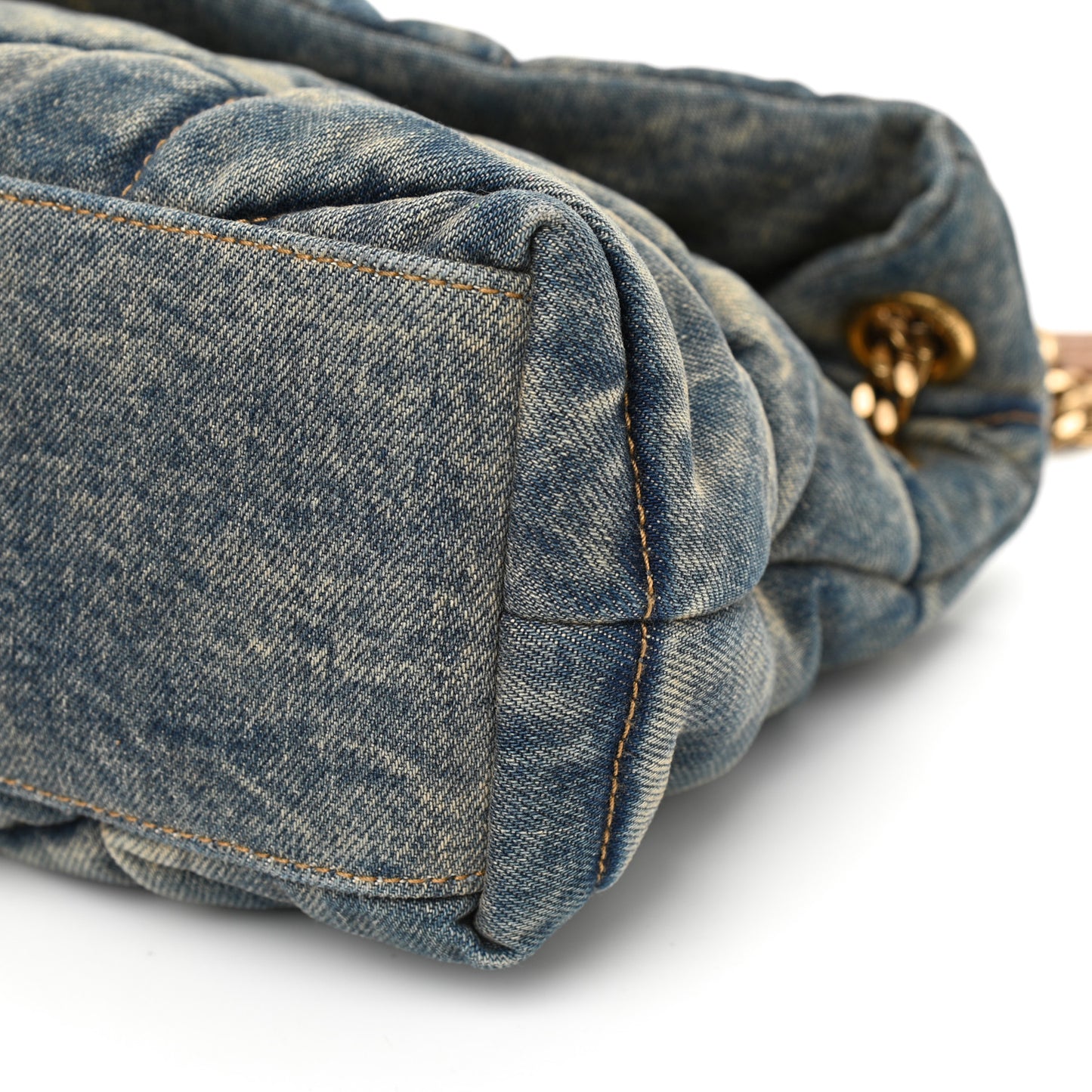 Denim Quilted Small Loulou Puffer Monogram Chain Satchel Blue Cinnamon