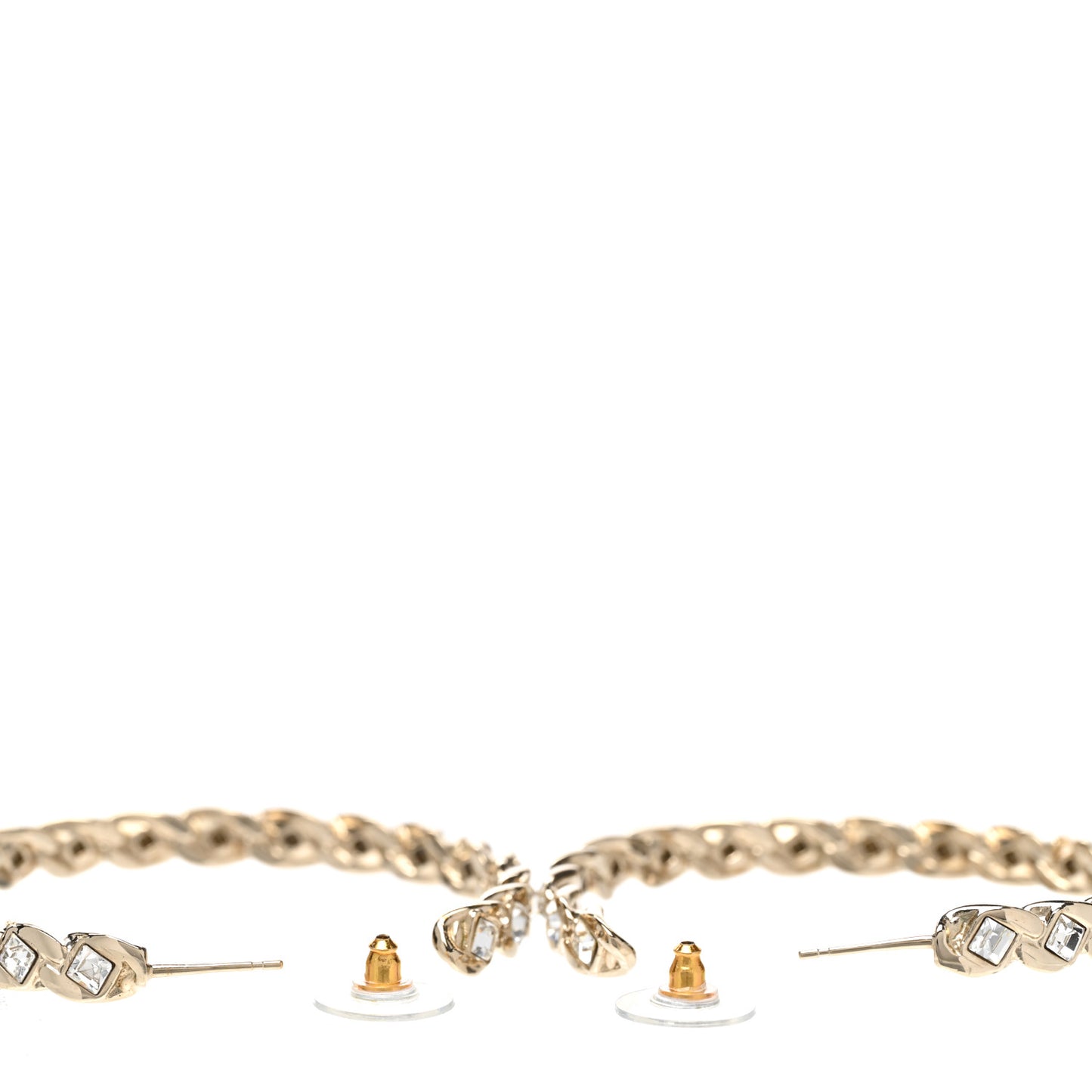 Metal Baguette Crystal High Society CC Hoop Earrings Gold