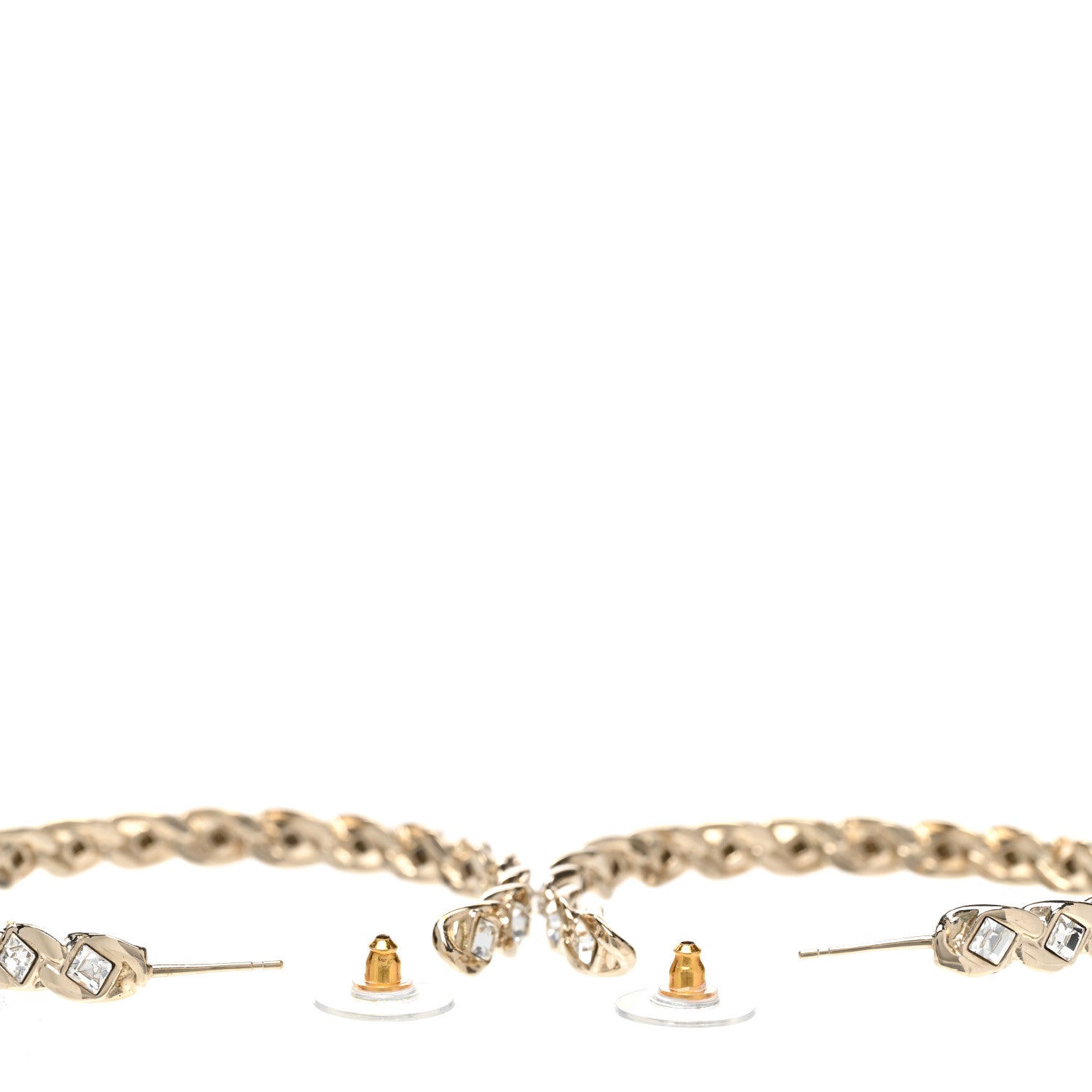 Chanel Metal Baguette Crystal High Society CC Hoop Earrings Gold 4 of 5