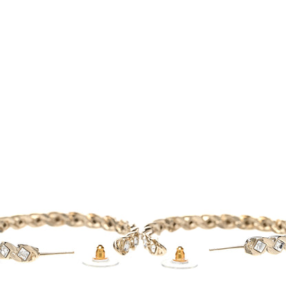 Chanel Metal Baguette Crystal High Society CC Hoop Earrings Gold 4 of 5