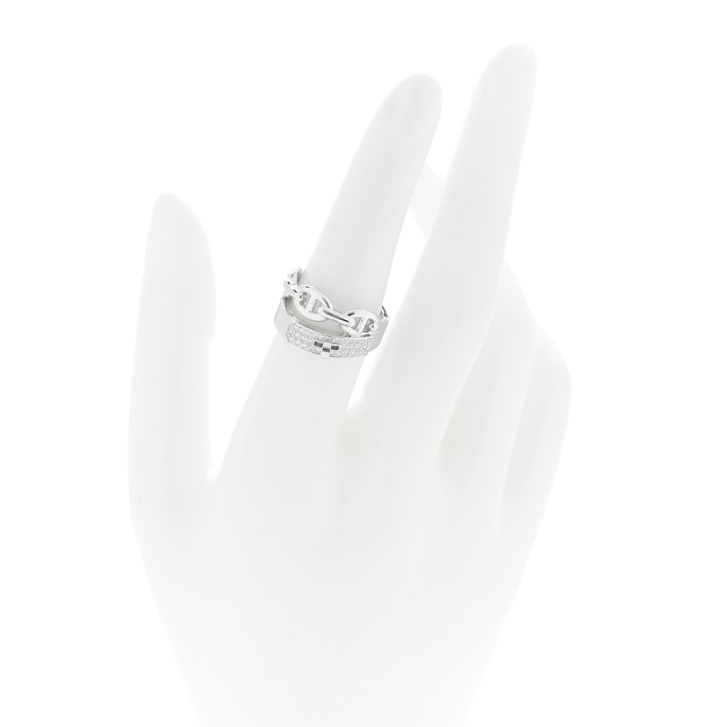 18K White Gold Kelly Diamond Double Tour Chaine d'Ancre Pave Ring 53 6.5