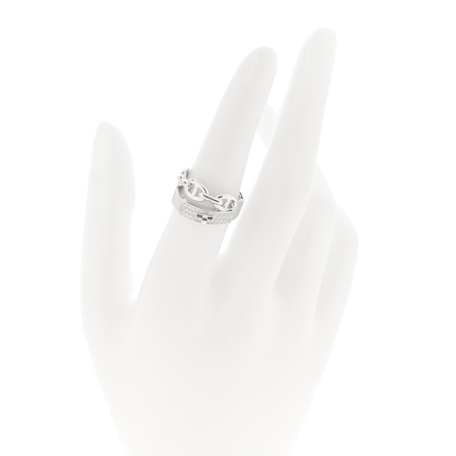 Hermes 18K White Gold Kelly Diamond Double Tour Chaine d'Ancre Pave Ring 53 6.5 2 of 5