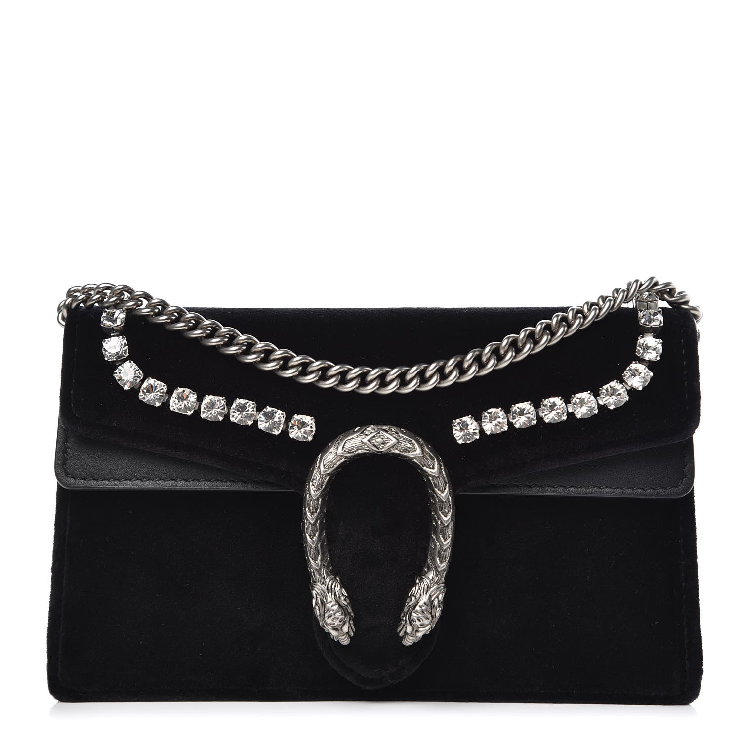 Gucci Velvet Crystal Super Mini Dionysus Shoulder Bag Black 1 of 7