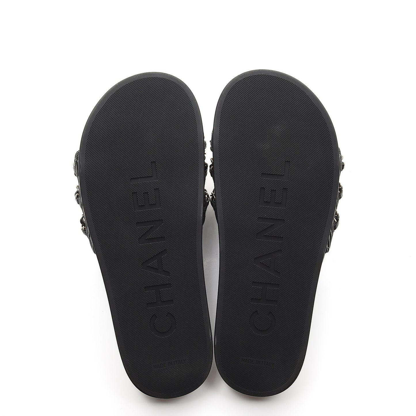 Calfskin Chain Flat Sandals 38 Black