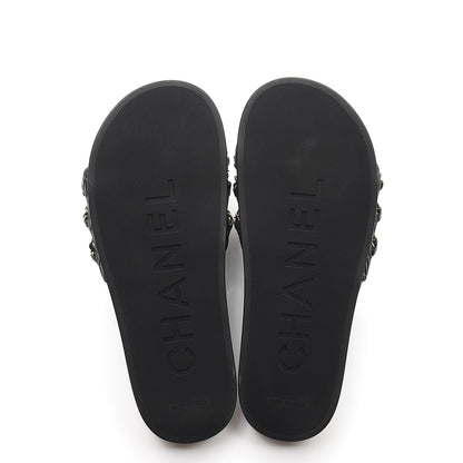 Chanel Calfskin Chain Flat Sandals 38 Black 5 of 9