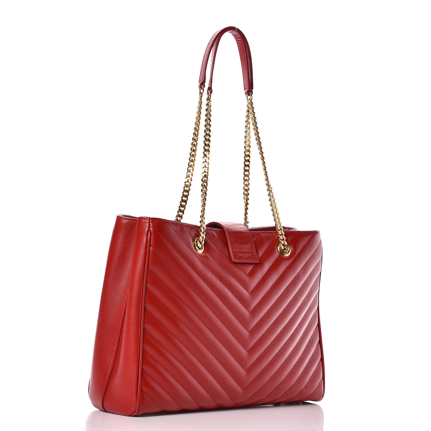 Saint Laurent Grain De Poudre Matelasse Chevron Large Monogram Shopping Bag Red 3 of 16