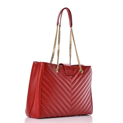 Saint Laurent Grain De Poudre Matelasse Chevron Large Monogram Shopping Bag Red 3 of 16