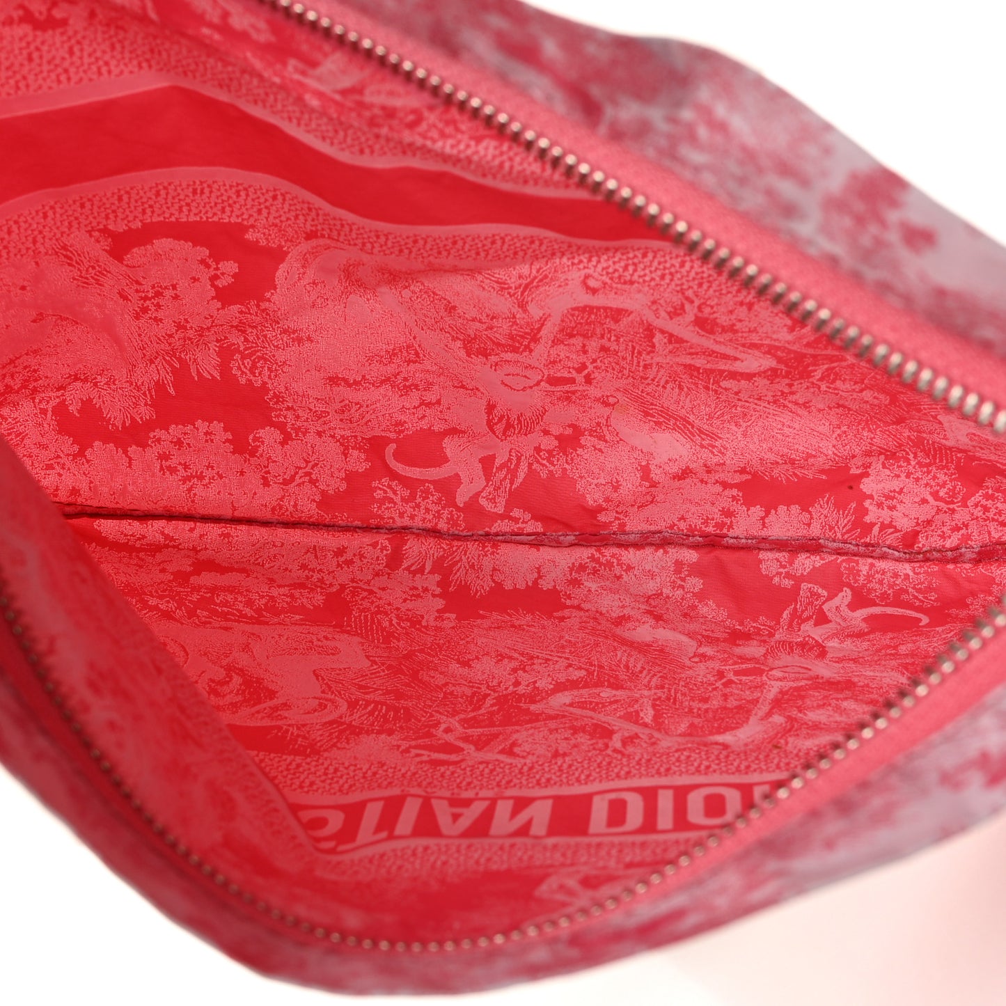 Canvas Embroidered Toile De Jouy Diortravel Zipped Pouch Candy Pink