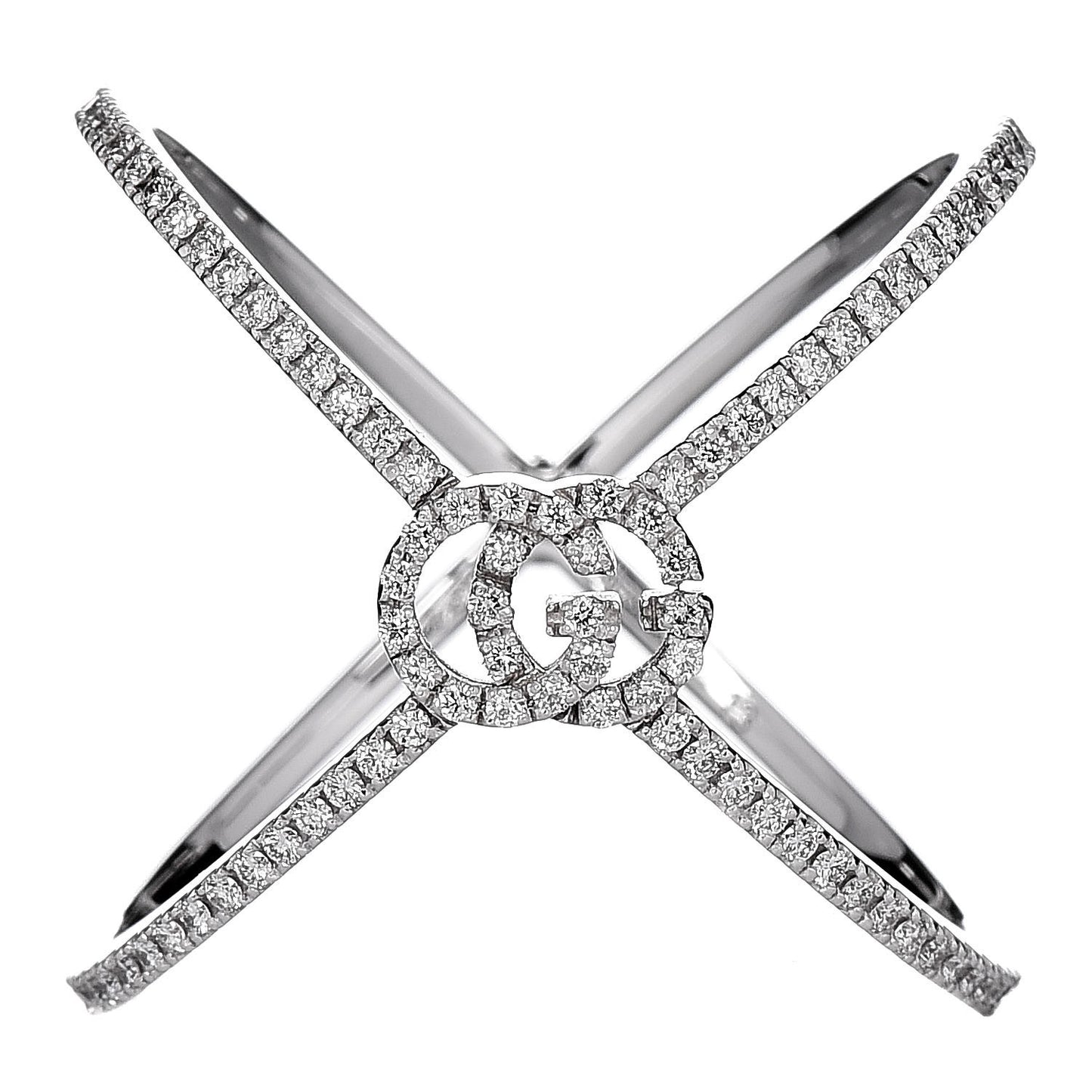18K White Gold Diamond Running G Cross Ring 53 6.25