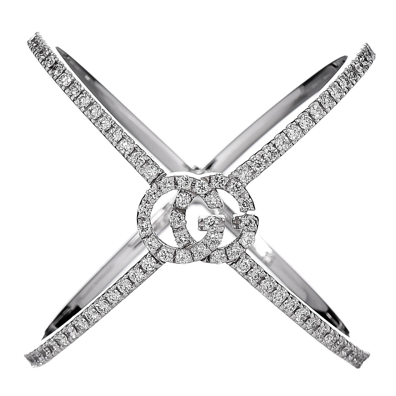 Gucci 18K White Gold Diamond Running G Cross Ring 53 6.25 2 of 8