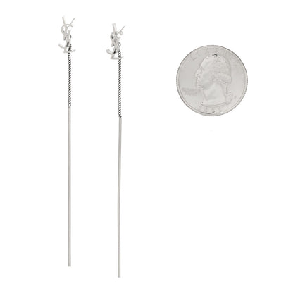 Saint Laurent Metal Monogram Pendant Threader Earrings Silver 2 of 4