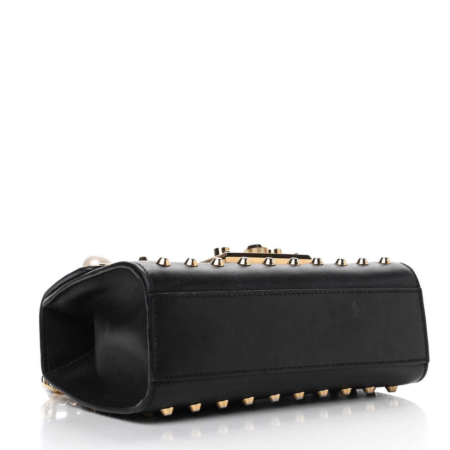 Calfskin Studded Small Padlock Shoulder Bag Black