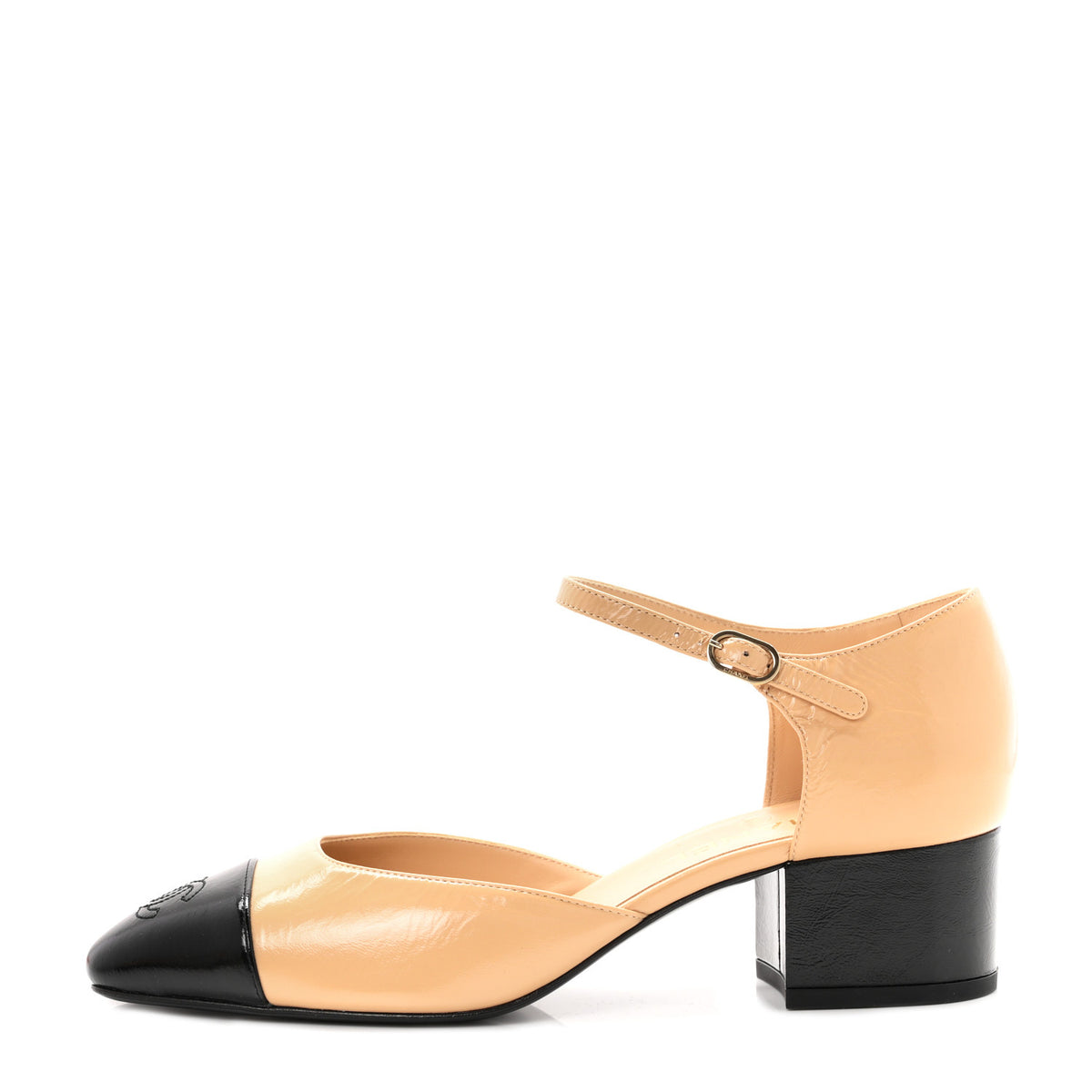 Shiny Lambskin CC Cap Toe Mary Janes Pumps 39 Beige Black
