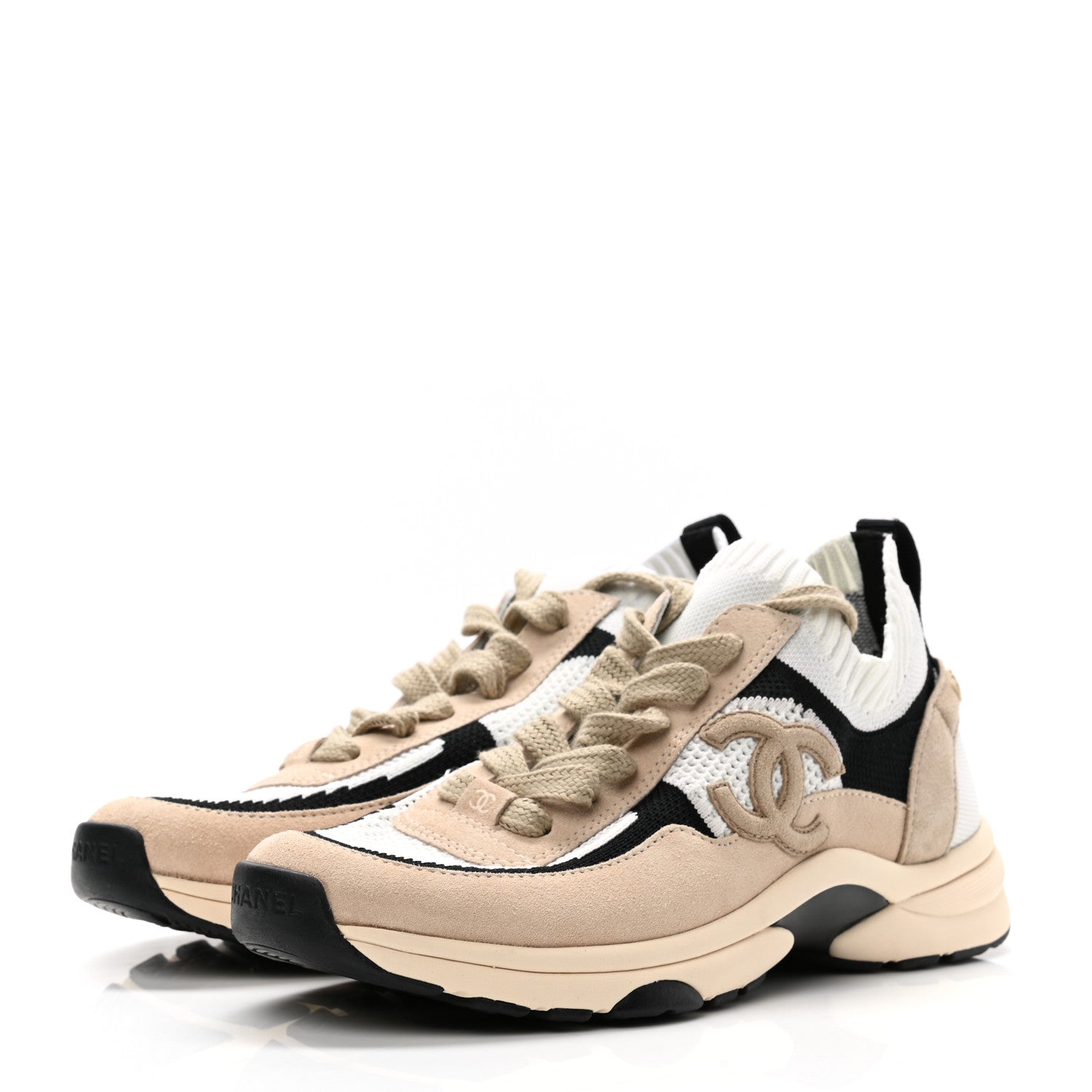 Chanel Mesh Suede Fabric Womens CC Sneakers 38 Light Pink White Black 3 of 8