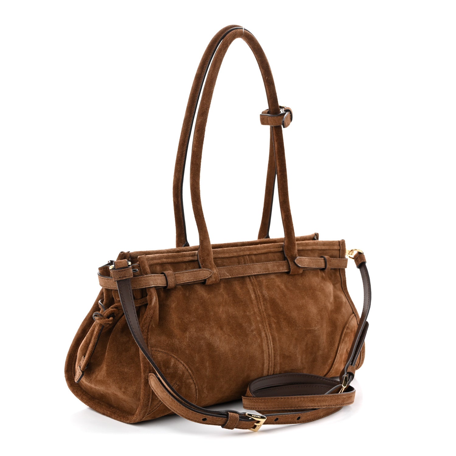 Prada Suede Triangle Medium Bonnie Shoulder Bag Cacao 3 of 10