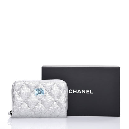 Chanel Metallic Caviar Quilted Zip Coin Purse Silver 8 of 8