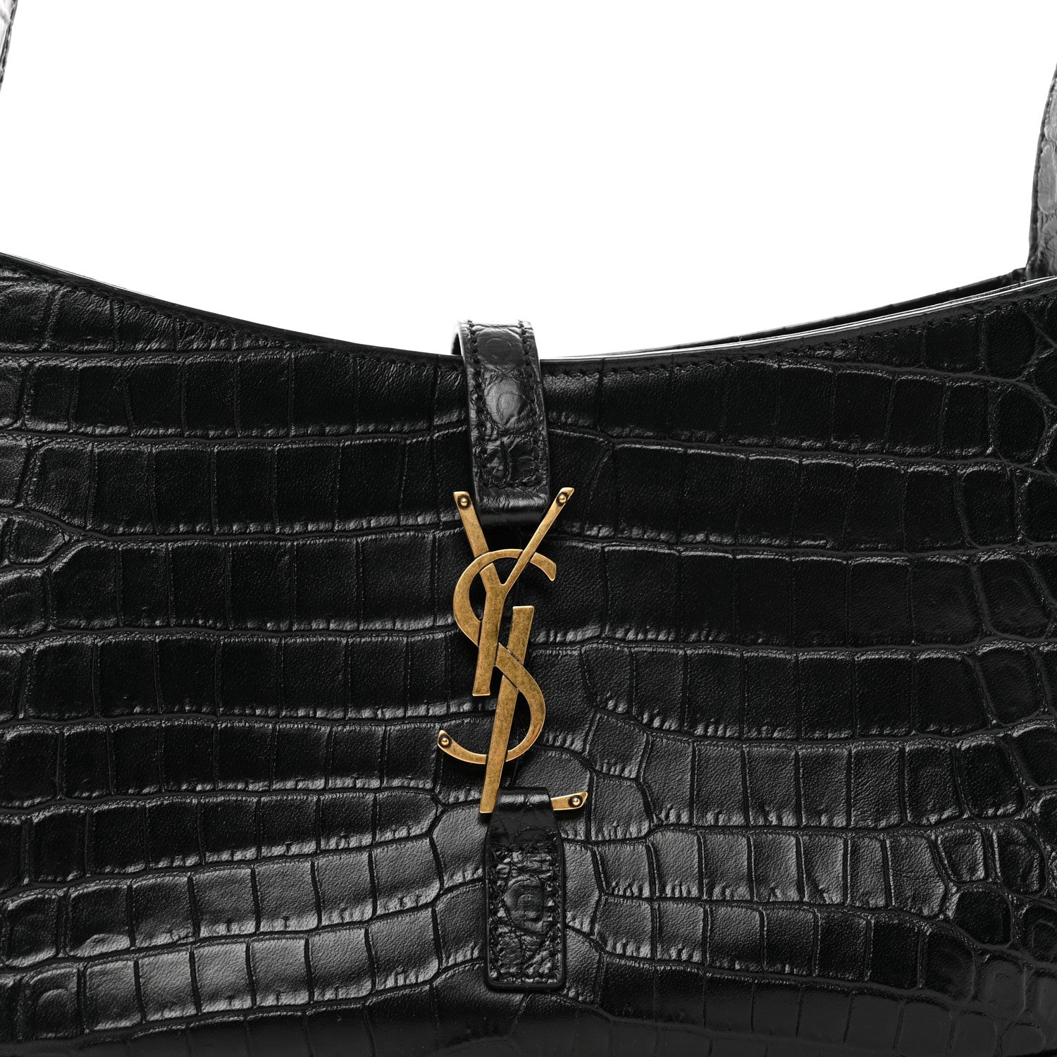 Saint Laurent Calfskin Crocodile Embossed LE 5 A 7 Hobo Black 5 of 9