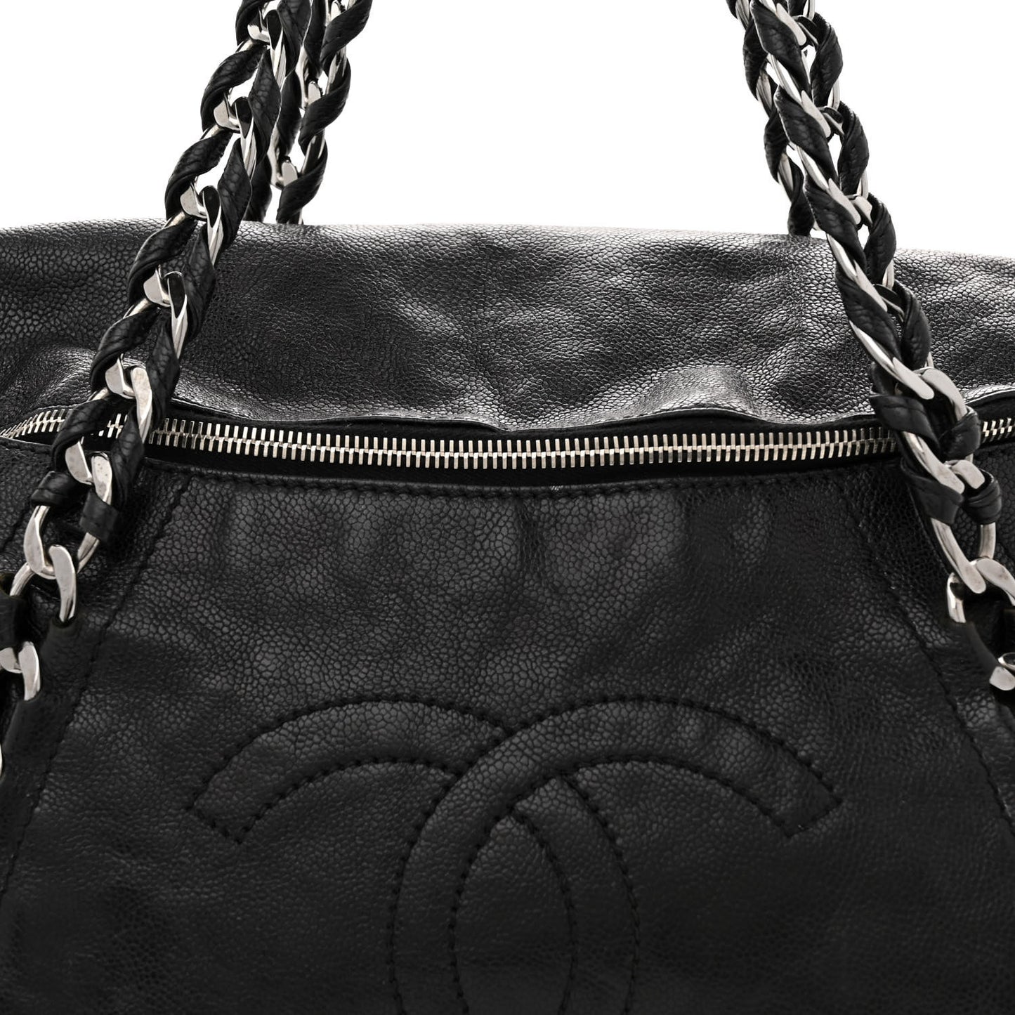 Glazed Caviar Modern Chain Tote Black