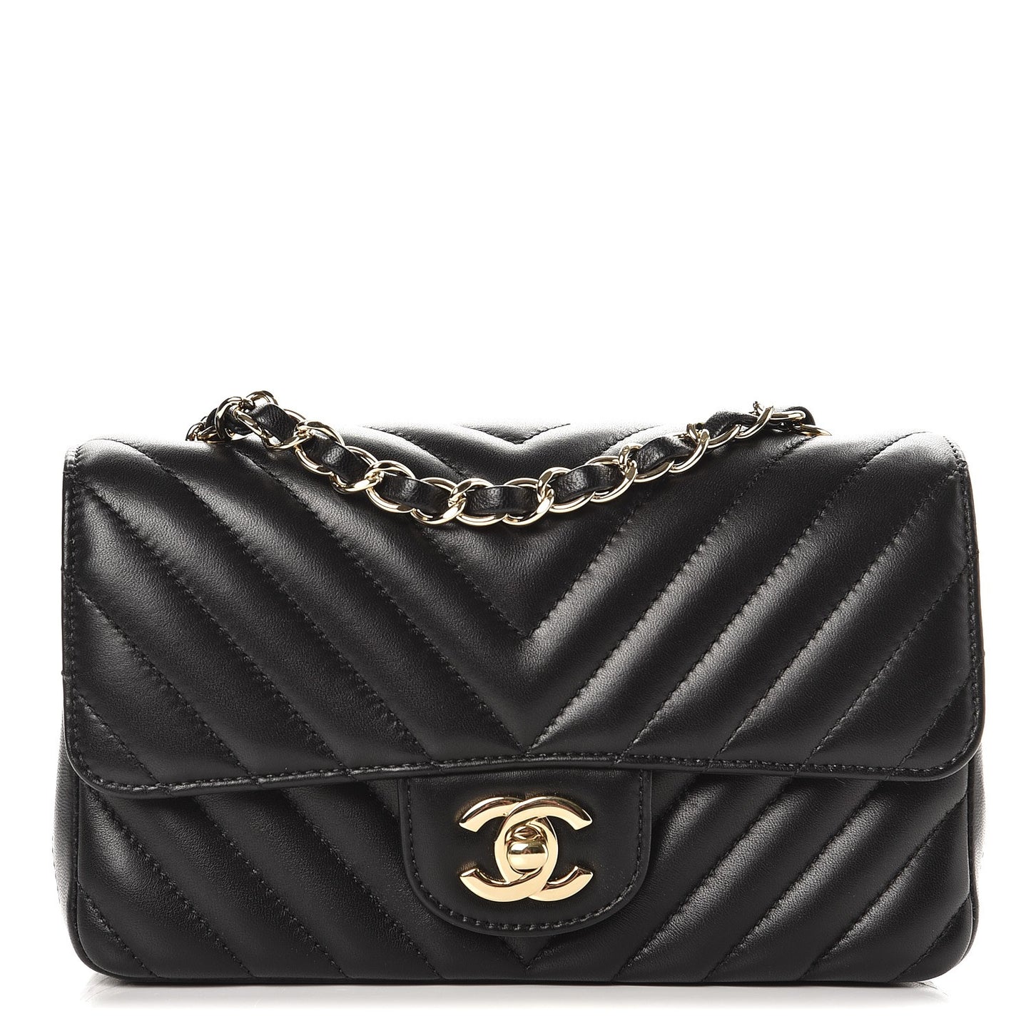 Lambskin Chevron Quilted Mini Rectangular Flap Black
