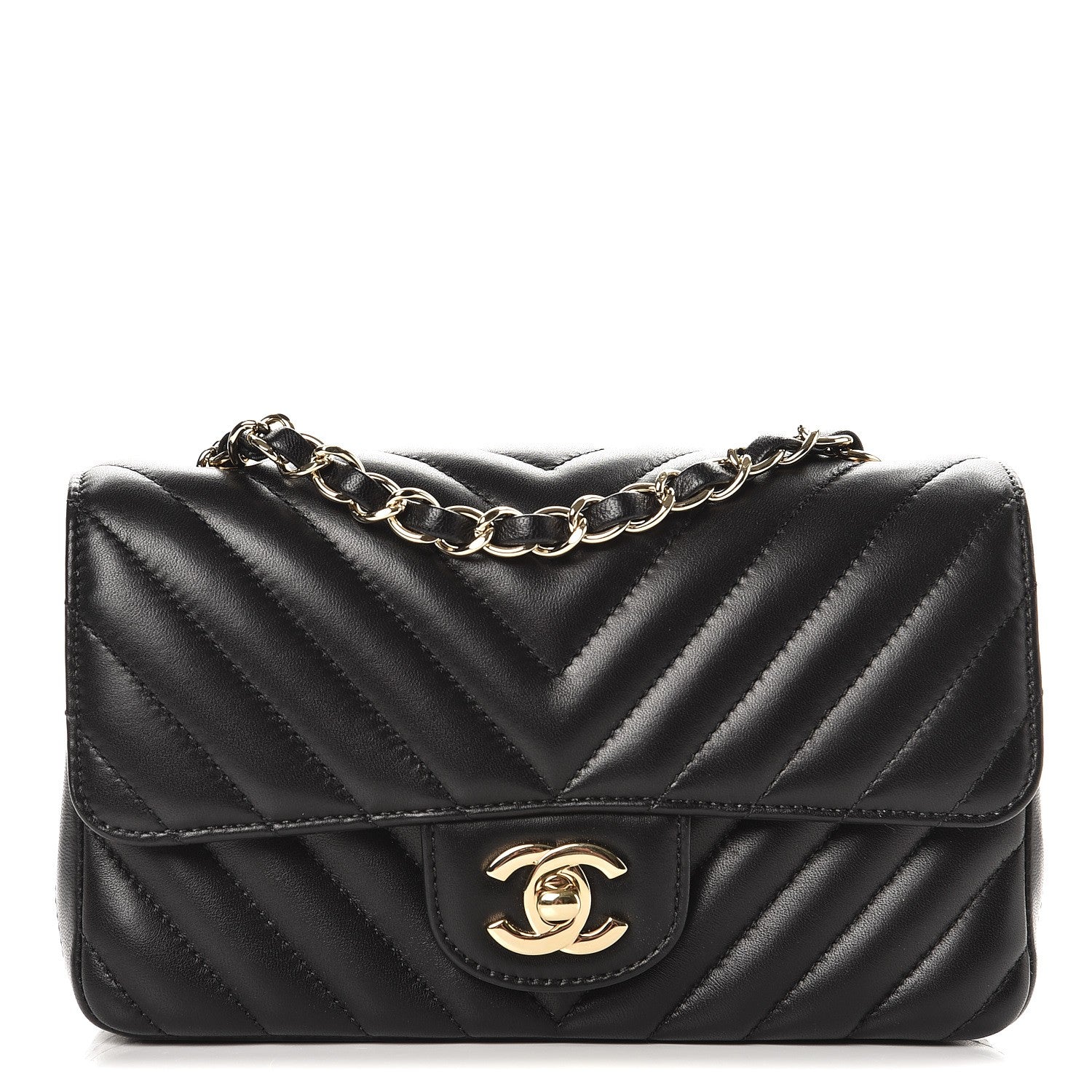 Chanel Lambskin Chevron Quilted Mini Rectangular Flap Black 1 of 8