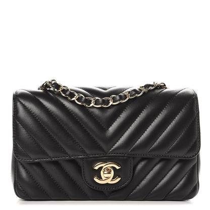 Chanel Lambskin Chevron Quilted Mini Rectangular Flap Black 1 of 8