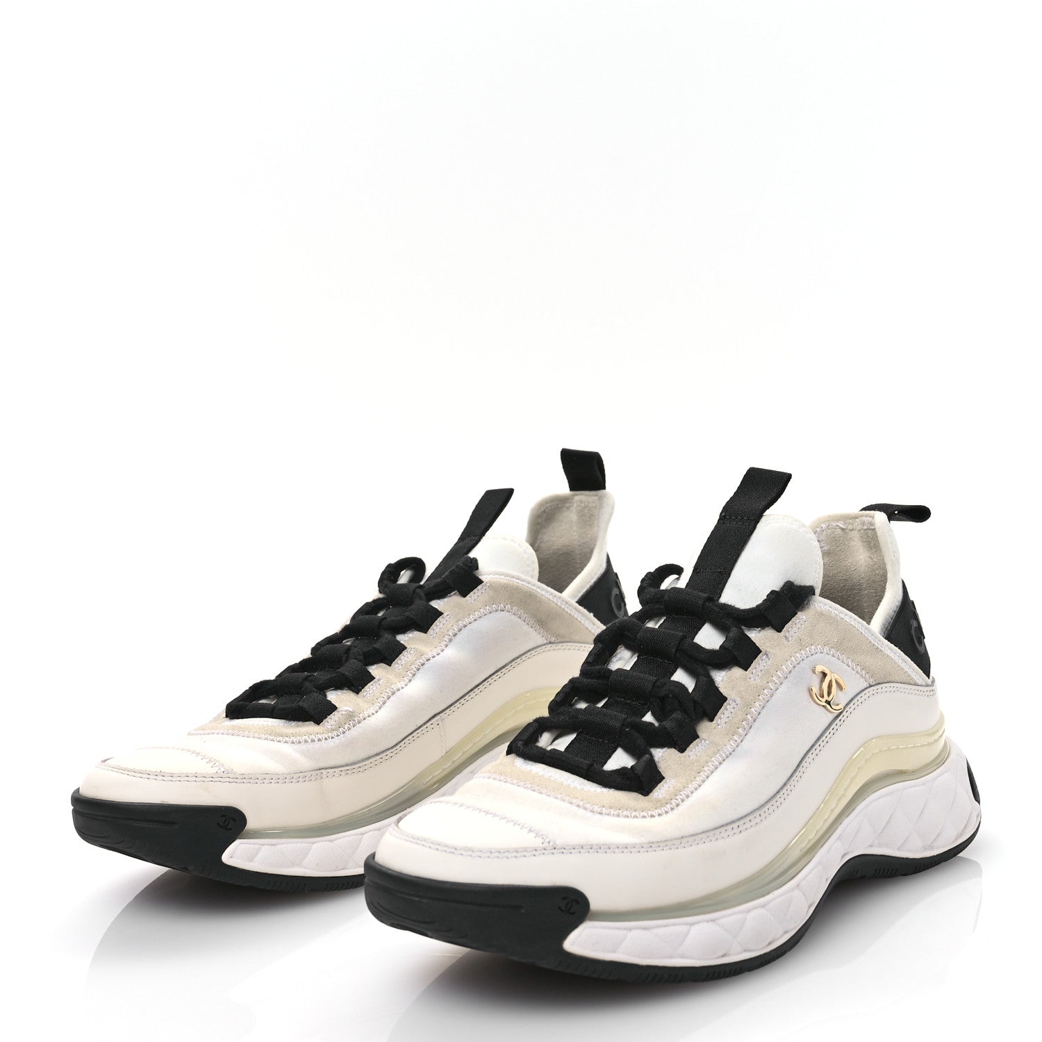 Chanel Velvet Calfskin Mixed Fibers CC Sneakers 39 Ivory Black 3 of 8