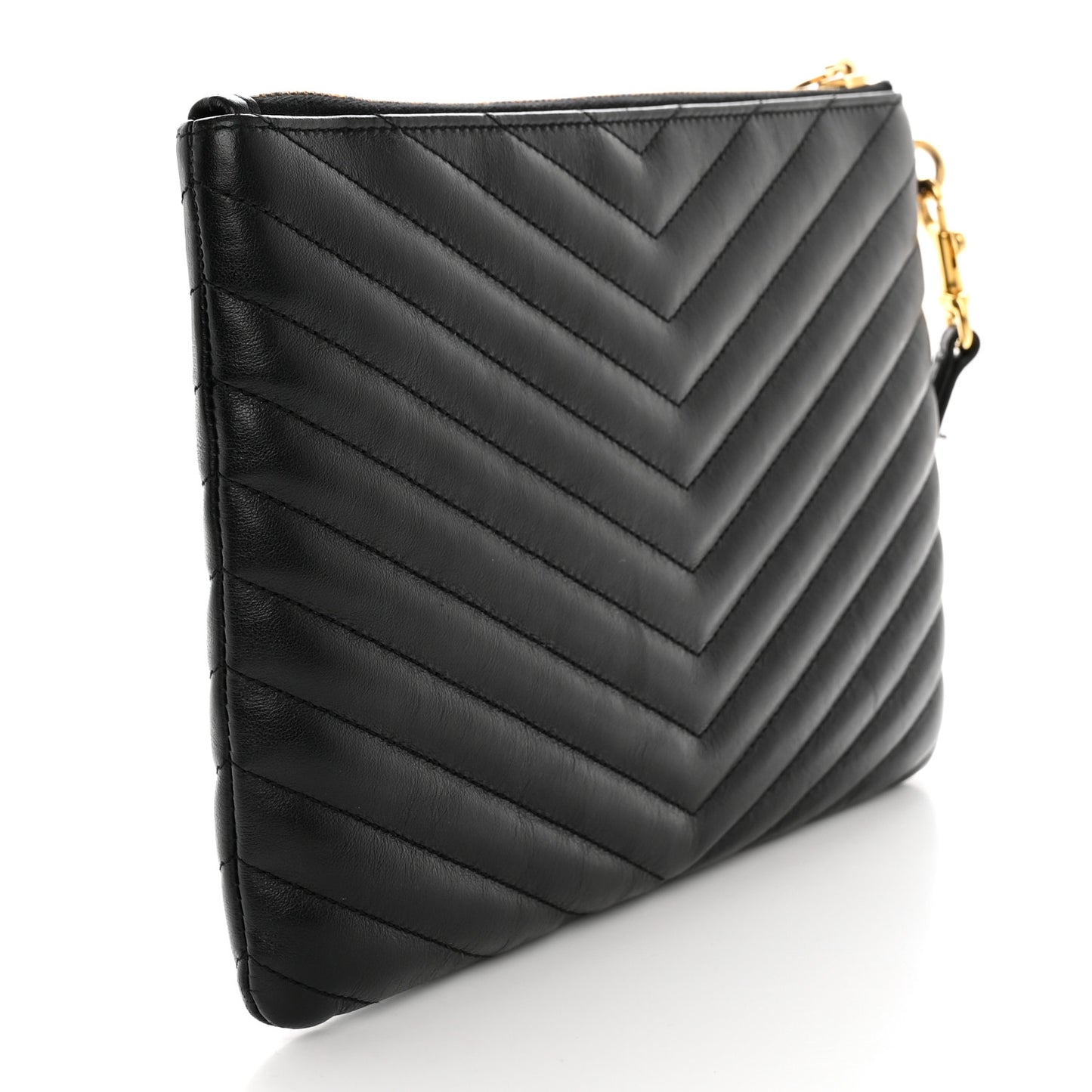 Calfskin Matelasse Chevron Monogram A5 Wristlet Black