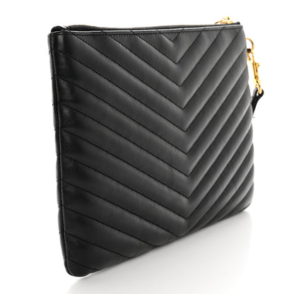 Saint Laurent Calfskin Matelasse Chevron Monogram A5 Wristlet Black 3 of 13