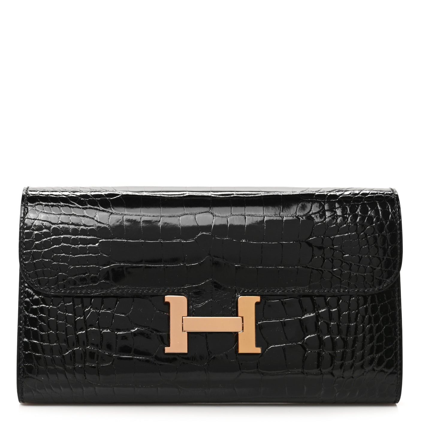 Shiny Alligator Constance Long Wallet Black